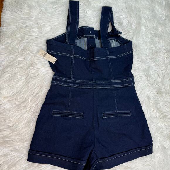 Anthropologie Maeve Denim Edition Portside Button-Front Romper Blue Size 12 NWT - Picture 11 of 16